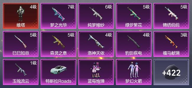 和平精英1载具 10升级枪 5粉装 3尾迹 167套装 84100热力 17印记 无