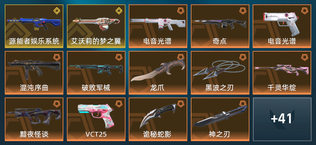 无畏契约2金皮 15橙皮 12紫皮 55皮肤 4,8590皮肤总价值 1080已用源晶 黄金