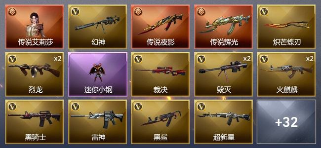 穿越火线（CF）1传说角色 2传说武器 1王者武器 31V武器 4V角色 15皮肤 可排位 新锐