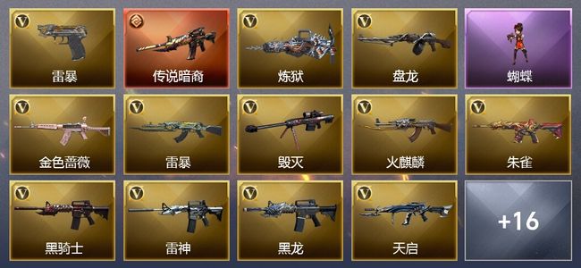 穿越火线（CF）1传说武器 2王者武器 1炫金武器 37V武器 14V角色 5皮肤 可排位