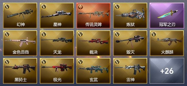 穿越火线（CF）2传说武器 3王者武器 4炫金武器 49V武器 7V角色 16皮肤 可排位