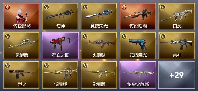 穿越火线（CF）1传说角色 1传说武器 4王者武器 1炫金武器 46V武器 27V角色 11皮肤 可排位