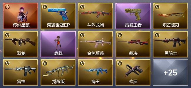穿越火线（CF）1传说角色 11王者武器 32V武器 23V角色 13皮肤 可排位