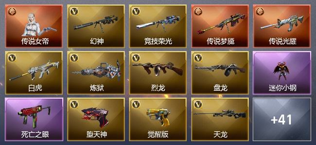 穿越火线（CF）1传说角色 2传说武器 4王者武器 1炫金武器 56V武器 14V角色 8皮肤 可排位 无