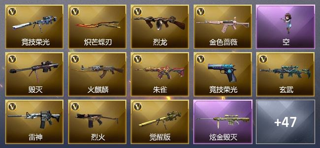 穿越火线（CF）0传说角色 0传说武器 4王者武器 1炫金武器 51V武器 23V角色 11皮肤 可排位 无