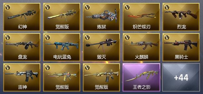 穿越火线（CF）0传说角色 0传说武器 3王者武器 2炫金武器 45V武器 27V角色 14皮肤 可排位 无