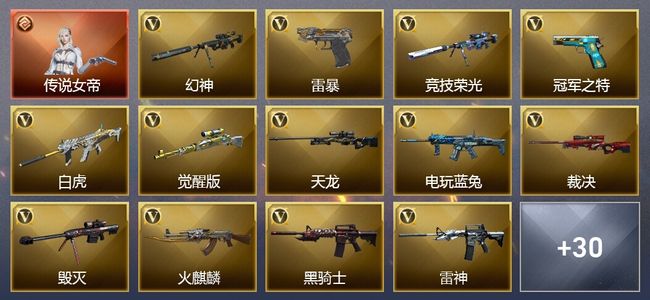 穿越火线（CF）1传说角色 5王者武器 2炫金武器 50V武器 19V角色 19皮肤 可排位