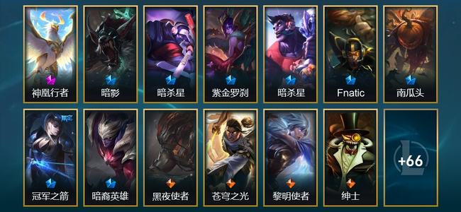 英雄联盟（LOL）1神话 8限定 7传说 79皮肤 10炫彩 143英雄