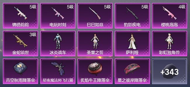 和平精英6升级枪 4粉装 4尾迹 210枪皮 156套装 61284热力 11印记 星钻