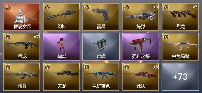 穿越火线（CF）1传说角色 14王者武器 9炫金武器 98V武器 6V角色 27皮肤 可排位 新锐