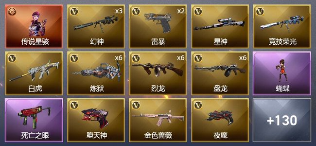 穿越火线（CF）1传说角色 1传说武器 5王者武器 7炫金武器 260V武器 13V角色 34皮肤 可排位