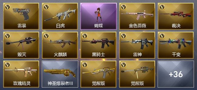 穿越火线（CF）1王者武器 1炫金武器 46V武器 1V角色 15皮肤 可排位 枪王