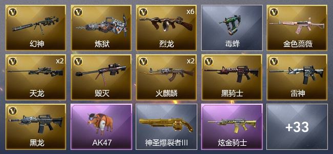 穿越火线（CF）1王者武器 2炫金武器 46V武器 1V角色 19皮肤 可排位 新锐