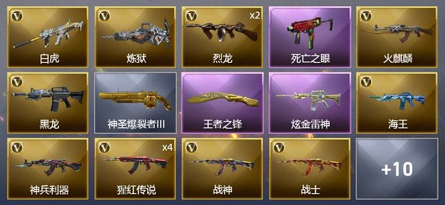 穿越火线（CF）1王者武器 1炫金武器 20V武器 1V角色 6皮肤 可排位 枪王