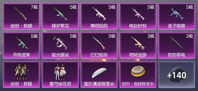 和平精英10升级枪 2粉装 107枪皮 56套装 3,1396热力 2印记