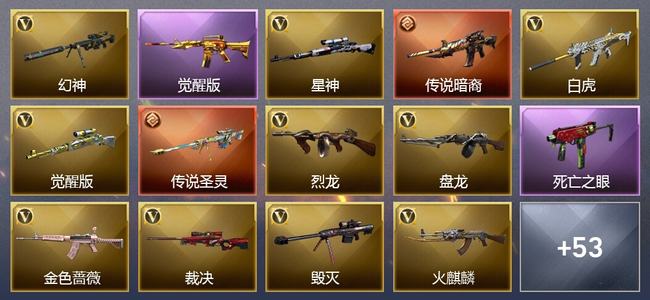 穿越火线（CF）2传说武器 1王者武器 4炫金武器 67V武器 1V角色 14皮肤 可排位