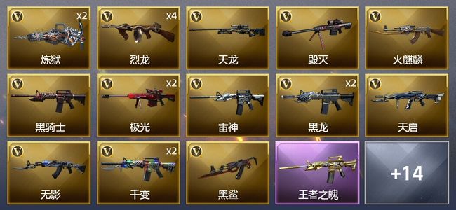 穿越火线（CF）5王者武器 4炫金武器 33V武器 1V角色 6皮肤 可排位 新锐