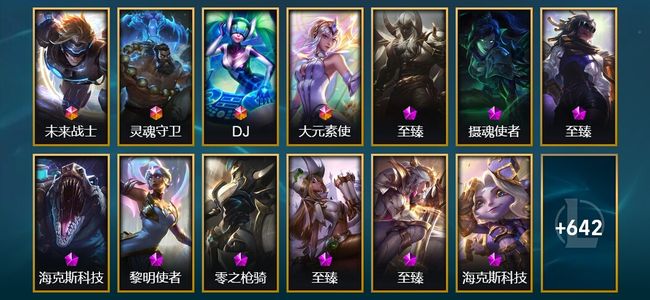 英雄联盟（LOL）4终极 12神话 1臻彩 106限定 69传说 655皮肤 81炫彩 159英雄