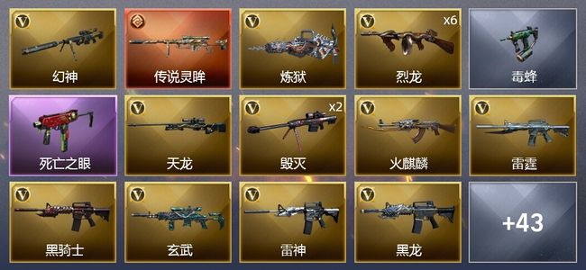 穿越火线（CF）1传说武器 4王者武器 1炫金武器 75V武器 4V角色 21皮肤 可排位 新锐
