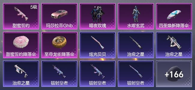 和平精英1载具 1升级枪 2粉装 118枪皮 79套装 33113热力 2印记