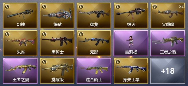 穿越火线（CF）2王者武器 1炫金武器 34V武器 1V角色 7皮肤 可排位 新锐