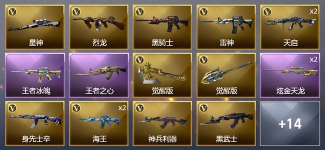 穿越火线（CF）3王者武器 1炫金武器 19V武器 1V角色 3皮肤 可排位 枪王