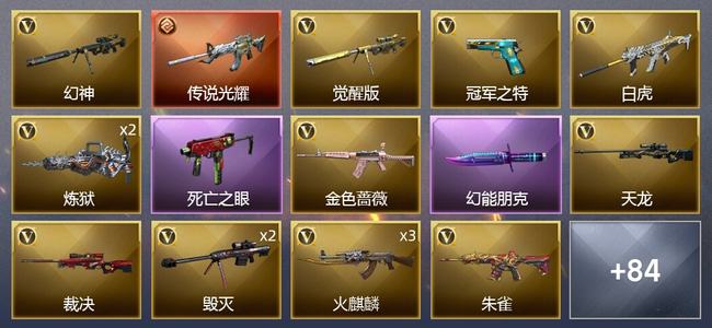 穿越火线（CF）1传说武器 3王者武器 3炫金武器 113V武器 4V角色 43皮肤 可排位 枪王