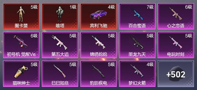 和平精英12载具 20升级枪 12粉装 4飞行器 298枪皮 179套装 123469热力 18印记 王牌