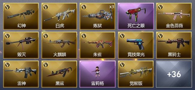 穿越火线（CF）1王者武器 1炫金武器 57V武器 2V角色 8皮肤 可排位 新锐
