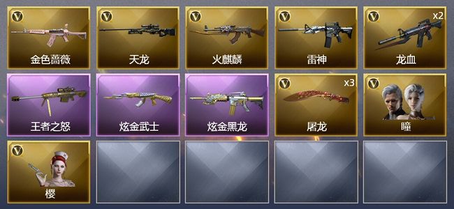 穿越火线（CF）1王者武器 2炫金武器 9V武器 2V角色 1皮肤 可排位 专家