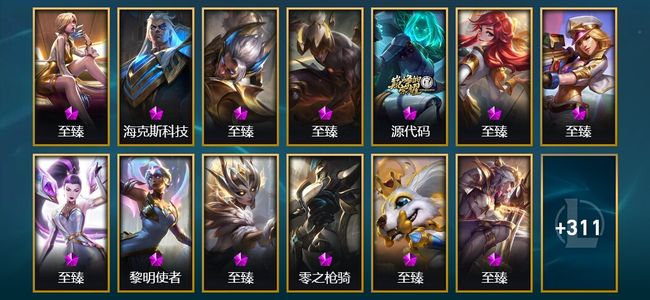 英雄联盟（LOL）16神话 1臻彩 37限定 40传说 324皮肤 91炫彩 170英雄 铂金