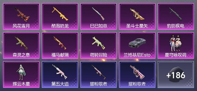 和平精英1载具 8升级枪 2粉装 1尾迹 161枪皮 90套装 4,5465热力 2印记