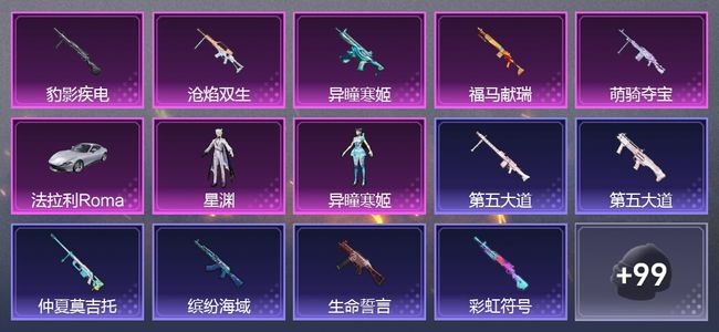 和平精英1载具 5升级枪 2粉装 1尾迹 88枪皮 59套装 2,6936热力 4印记