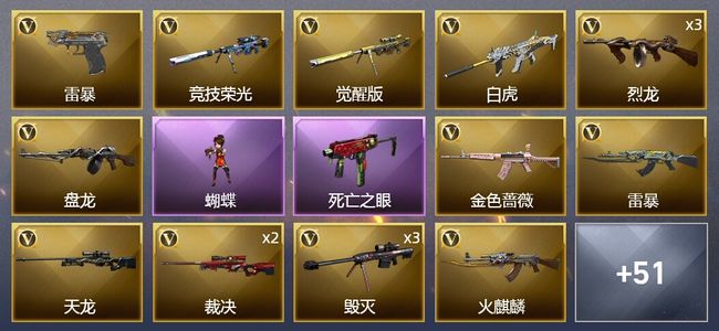 穿越火线（CF）5王者武器 1炫金武器 103V武器 3V角色 28皮肤 可排位 新锐