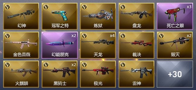 穿越火线（CF）6王者武器 3炫金武器 42V武器 2V角色 26皮肤 可排位 传奇