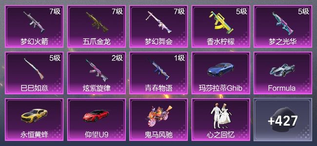 和平精英5载具 8升级枪 11粉装 2尾迹 239枪皮 181套装 86634热力 13印记 王牌