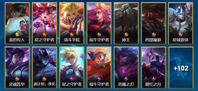 英雄联盟手游（lol手游）1神话 8传说 48史诗 115皮肤 104英雄 钻石