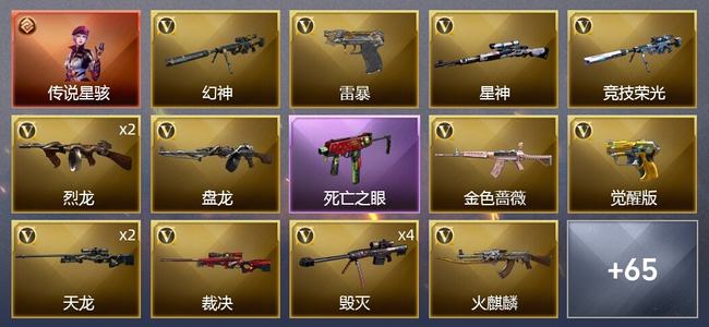 穿越火线（CF）1传说角色 5王者武器 2炫金武器 94V武器 5V角色 26皮肤 可排位