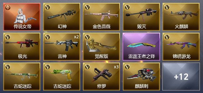 穿越火线（CF）1传说角色 1王者武器 21V武器 1V角色 10皮肤 可排位 传奇