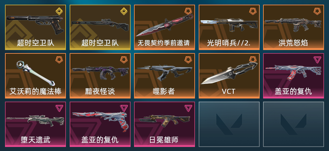 无畏契约9橙皮 2金皮 4紫皮 27皮肤 27830皮肤总价值 280已用源晶 白银