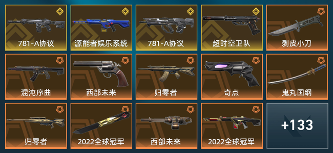 无畏契约62橙皮 4金皮 11紫皮 216皮肤 13,1090皮肤总价值 2245已用源晶 黄金