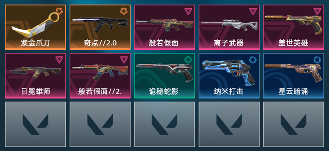 无畏契约2橙皮 5紫皮 13皮肤 1,0620皮肤总价值 405已用源晶 白银
