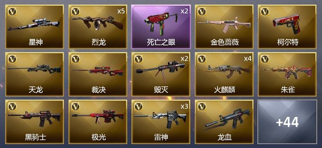 穿越火线（CF）5王者武器 4炫金武器 64V武器 1V角色 21皮肤 可排位 新锐