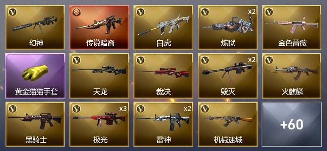 穿越火线（CF）1传说武器 4王者武器 2炫金武器 81V武器 3V角色 12皮肤 可排位 枪王