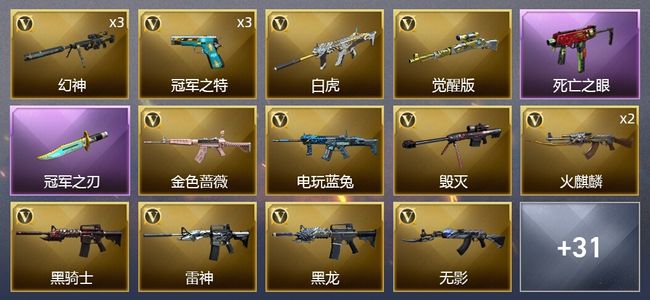 穿越火线（CF）4王者武器 1炫金武器 35V武器 2V角色 20皮肤 可排位 专家