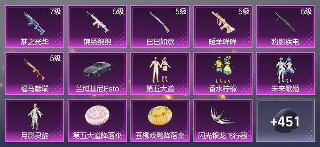 和平精英1载具 6升级枪 4粉装 3尾迹 269枪皮 206套装 8,1107热力 19印记 皇冠