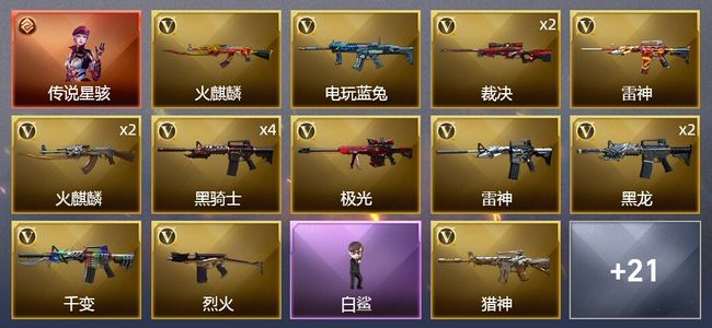 穿越火线（CF）1传说角色 1王者武器 49V武器 3V角色 9皮肤 不可排位 新锐