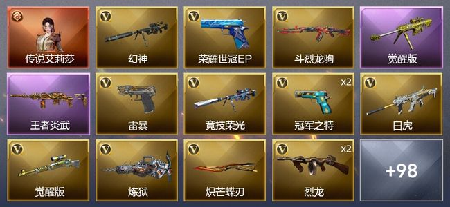 穿越火线（CF）1传说角色 2传说武器 12王者武器 2炫金武器 120V武器 6V角色 73皮肤 可排位