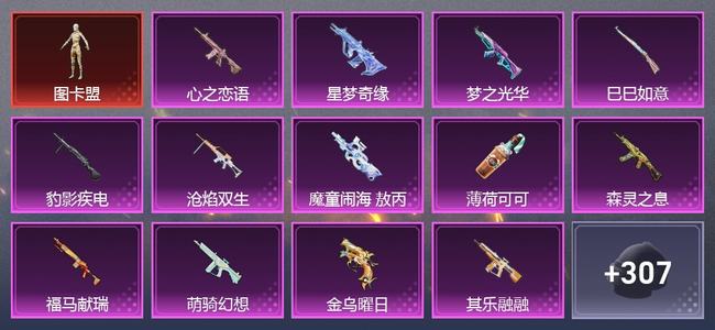 和平精英5载具 14升级枪 7粉装 6尾迹 261枪皮 178套装 9,0520热力 9印记