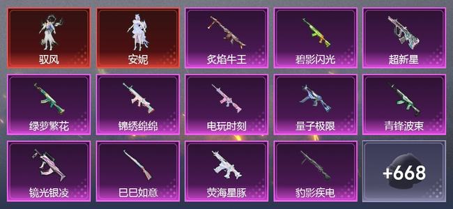 和平精英1载具 22升级枪 24粉装 17尾迹 502枪皮 383套装 17,2086热力 33印记